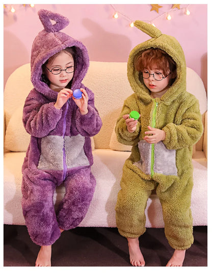 Kids Adult Teletubbies Costumes Soft Long Sleeves Piece Pajamas Costume Lala Home Clothes Cosplay Adult Unisex Party Wear