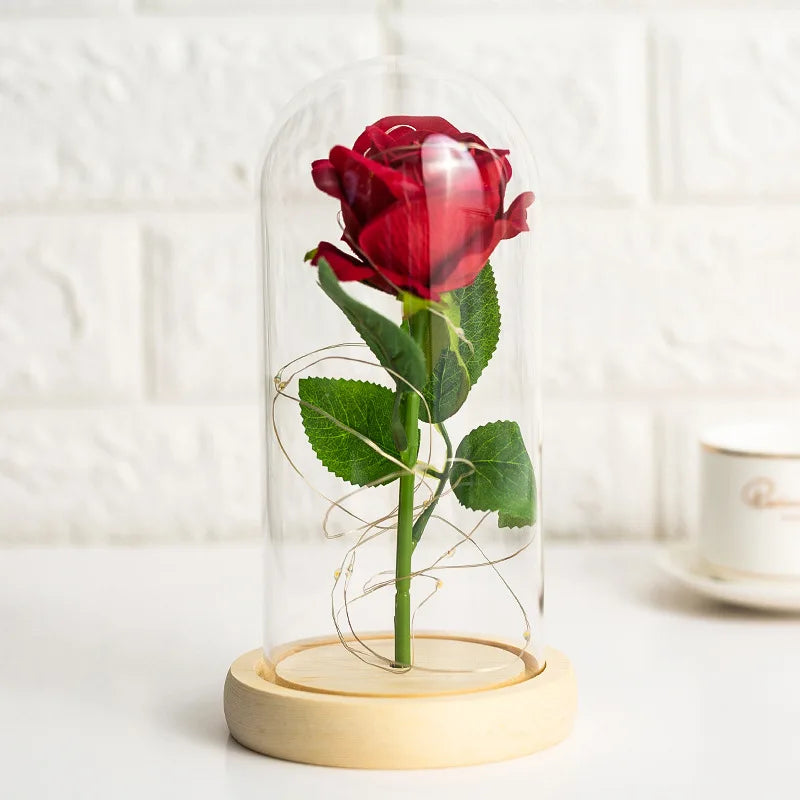 Valentines Day Gift 2024 hot selling high  artificial rose in glass  led Valentines Day Gift Rosas eternas Roses Flores de tela