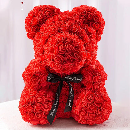 Valentine Gifts Decoration Rose Bear Artificial Flower With Box Lights Teddy Bear For Women Girlfriend Birthday Gift Love Flower