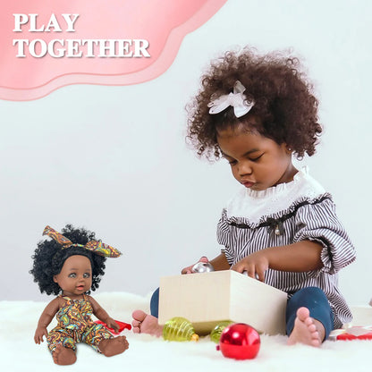 10 inch Black Baby Doll American African Black Girl Doll with Dress Realistic Reborn Baby Doll For Kids Silicone Toys Gift