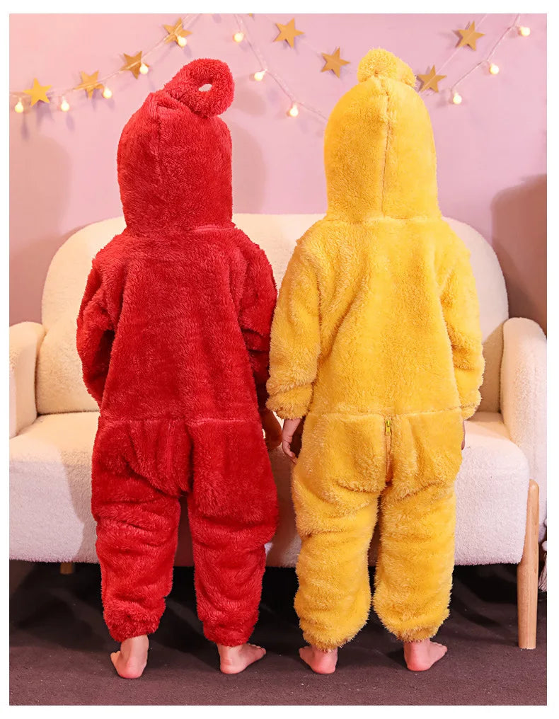 Kids Adult Teletubbies Costumes Soft Long Sleeves Piece Pajamas Costume Lala Home Clothes Cosplay Adult Unisex Party Wear