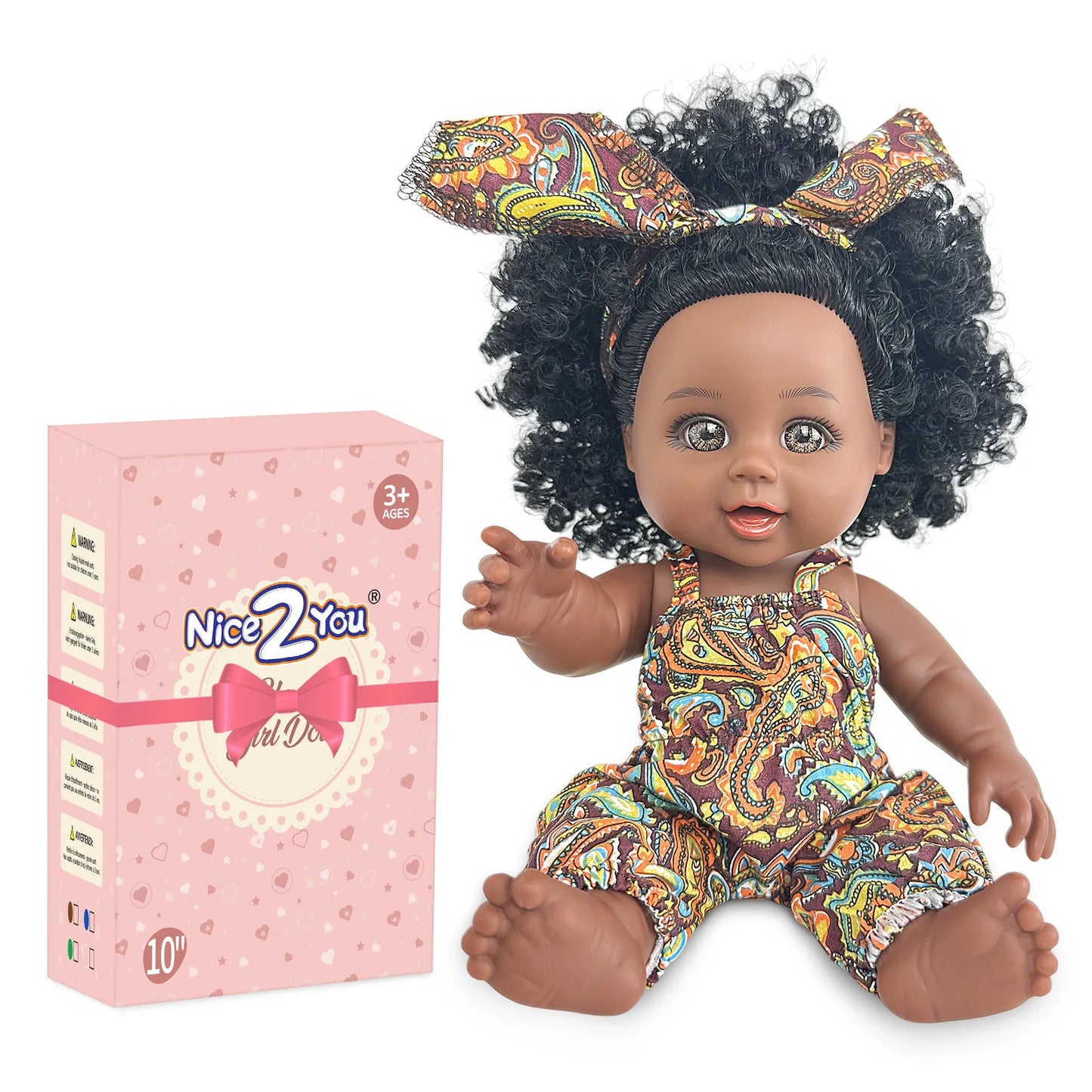 10 inch Black Baby Doll American African Black Girl Doll with Dress Realistic Reborn Baby Doll For Kids Silicone Toys Gift