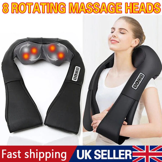 Electric Shiatsu Back Neck Shoulder Massager With Heat Kneading Body Car Home UK