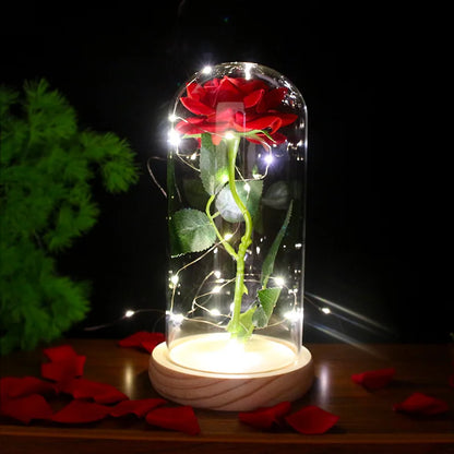 Valentines Day Gift 2024 hot selling high  artificial rose in glass  led Valentines Day Gift Rosas eternas Roses Flores de tela