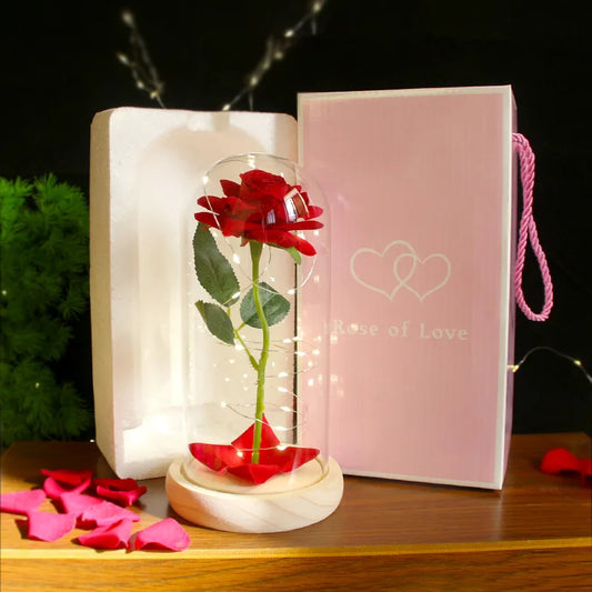 Valentines Day Gift 2024 hot selling high  artificial rose in glass  led Valentines Day Gift Rosas eternas Roses Flores de tela