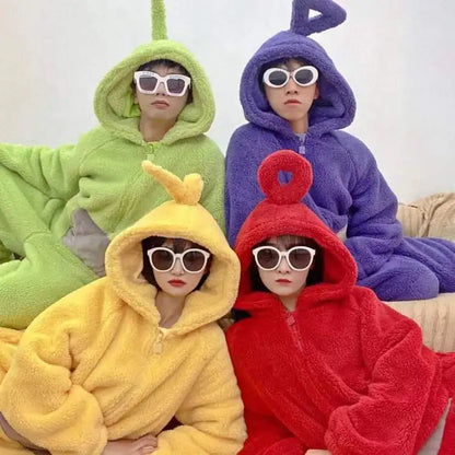 Kids Adult Teletubbies Costumes Soft Long Sleeves Piece Pajamas Costume Lala Home Clothes Cosplay Adult Unisex Party Wear