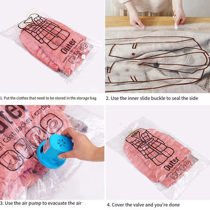 Space-Saving Clear Vacuum Seal Bags for Closet Organization - Ideal for Clothes, Suits, Dresses, and Jackets - Set of 1-10PCS