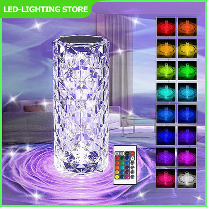 LED Crystal Table Lamp Diamond Rose Bar Night Light Touch Atmosphere Bedside