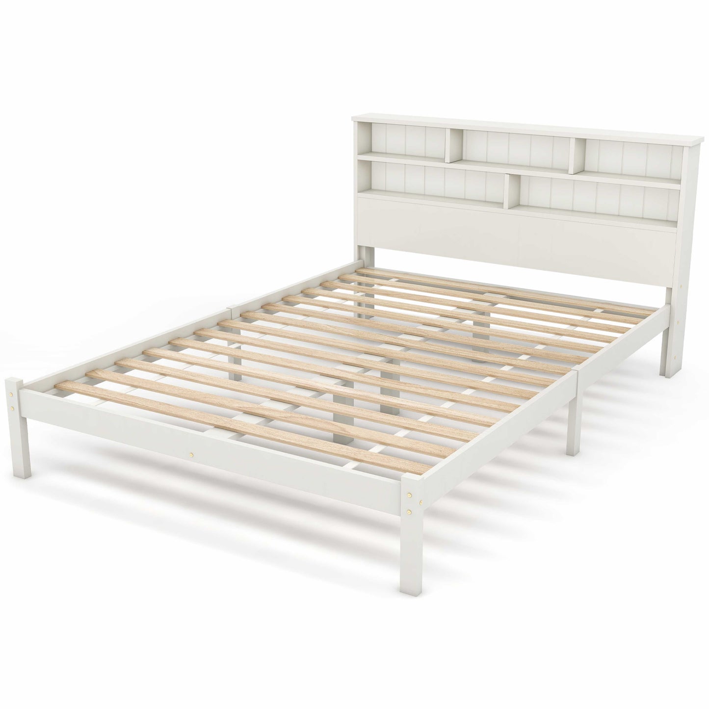 BTM UK New TV 4ft6 single Bed （90*190cm）Double (135 x 190 cm) Bed with Shelves, White Wooden Storage Bed, Underbed Drawer dusk bed