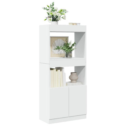 Elegant White Highboard Cabinet - 60.96x33.02x139.7 cm, Engineered Wood with Moisture-Resistant Shelving, Versatile Bookcase with Doors for Stylish Storage Solutions, Classic Design for Modern Living Spaces, Shelf Decor