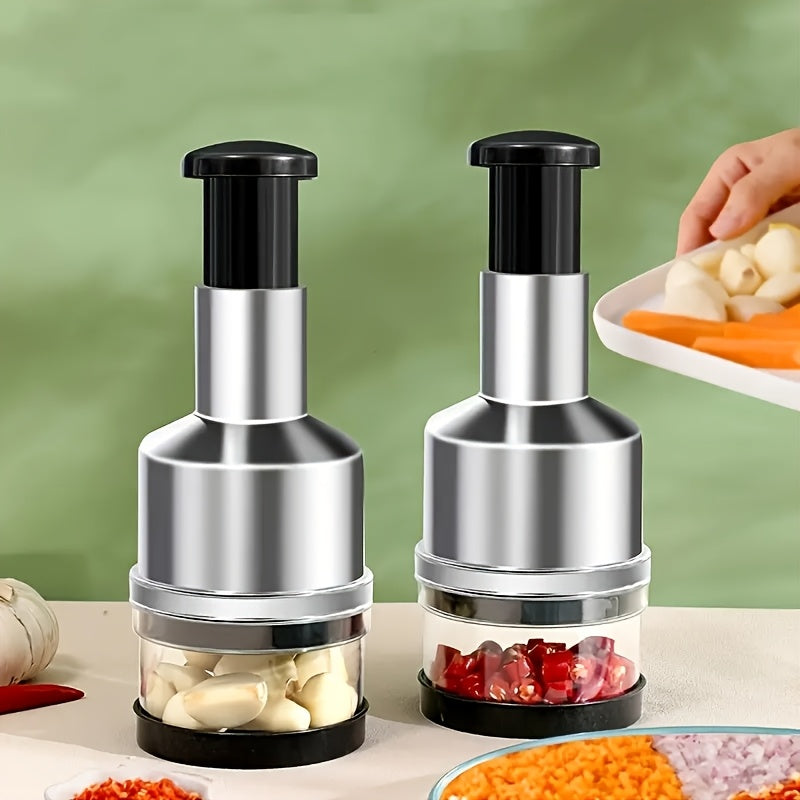 1pc Multifunctional Manual Garlic Press And Food Chopper - Handheld Vegetable And Onion Grinder, Kitchen Tool Set, Stainless Steel Material, No Electricity Needed, Food Contact Safe, Free Shipping