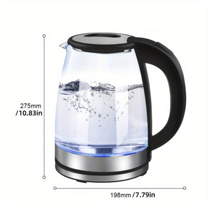 1pc QuickBoil Electric Kettle, 2L Borosilicate Glass, 1800W High Power, 220-240V British Plug, Double Protection Anti-Dry Burn, Ideal for Home & Office Use, Perfect Christmas Gift