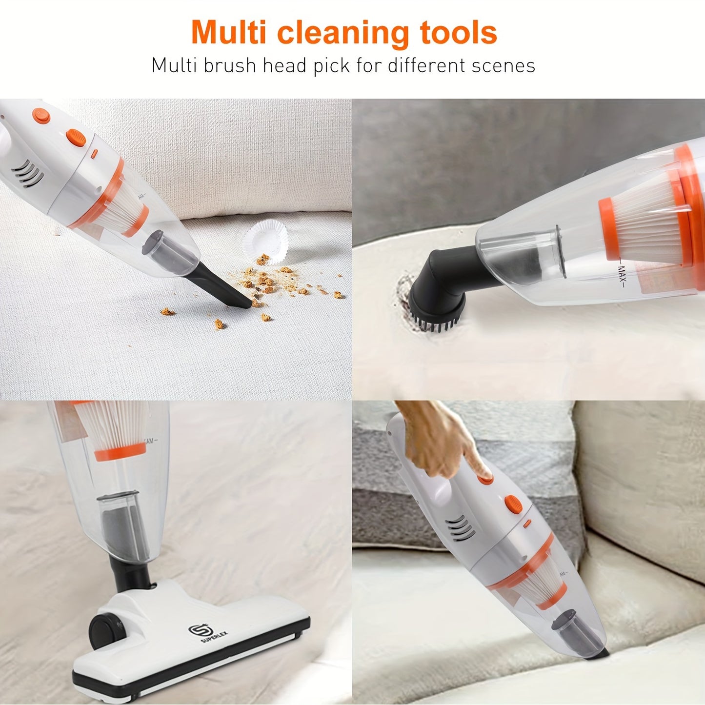 16Kpa SUPERLEX Bagless Hand-Held Stick Vacuum Cleaner - 4-In-1, HEPA Filter, 5M Wire, 600W, for Animal Hair, Carpet, Floor