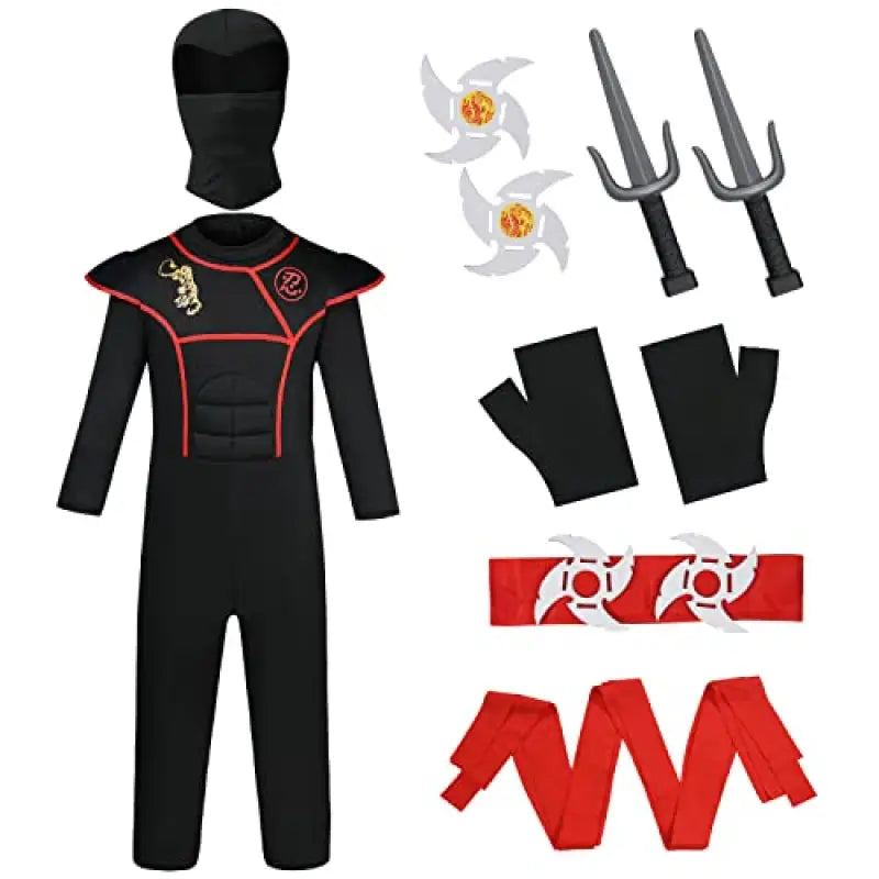 Aomig Ninja Costume Kids Halloween Fancy Dress with Accessories Warrior Muscle for Boys Girls Luxury Role Play outfit