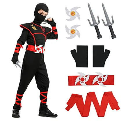 Aomig Ninja Costume Kids Halloween Fancy Dress with Accessories Warrior Muscle for Boys Girls Luxury Role Play outfit