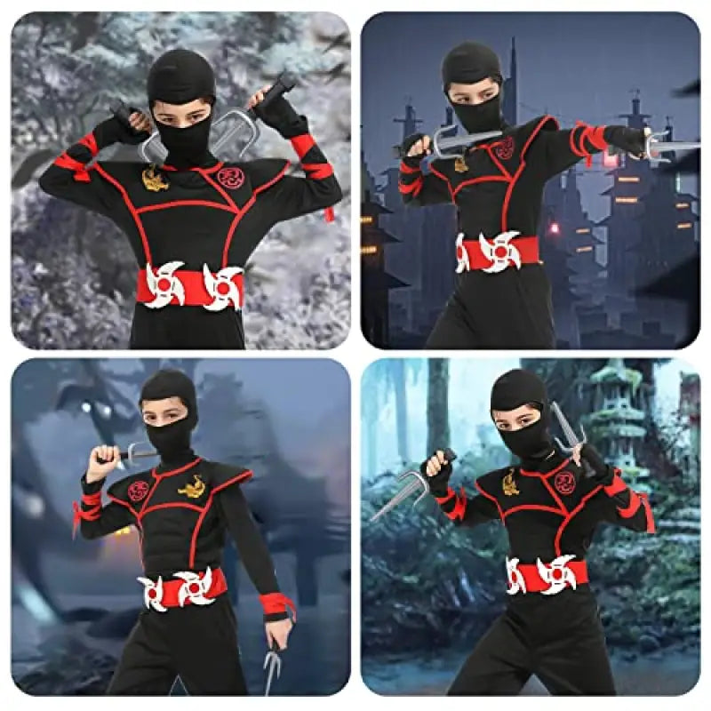 Aomig Ninja Costume Kids Halloween Fancy Dress with Accessories Warrior Muscle for Boys Girls Luxury Role Play outfit