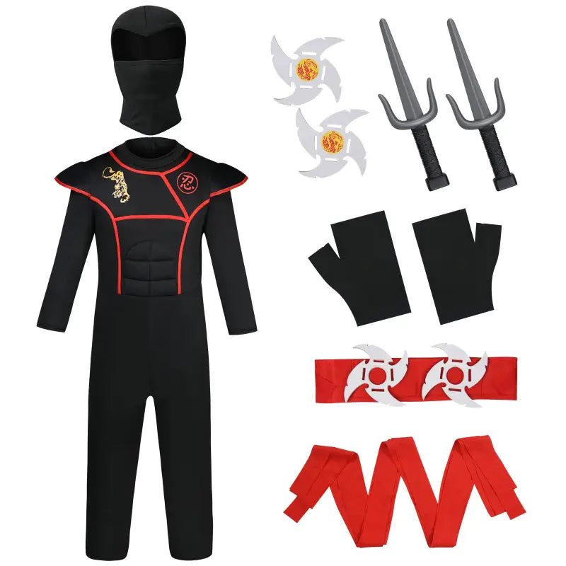 Aomig Ninja Costume Kids Halloween Fancy Dress with Accessories Warrior Muscle for Boys Girls Luxury Role Play outfit