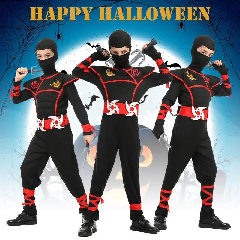 Aomig Ninja Costume Kids Halloween Fancy Dress with Accessories Warrior Muscle for Boys Girls Luxury Role Play outfit