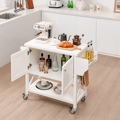 COSTWAY Kitchen Cart with Storage Cabinet, Kitchen Island Cart Rolling Trolley Cart with Towel Rack & Spice Rack, Wood Tabletop, Mobile Island Table for Kitchen, Bar & Small Space