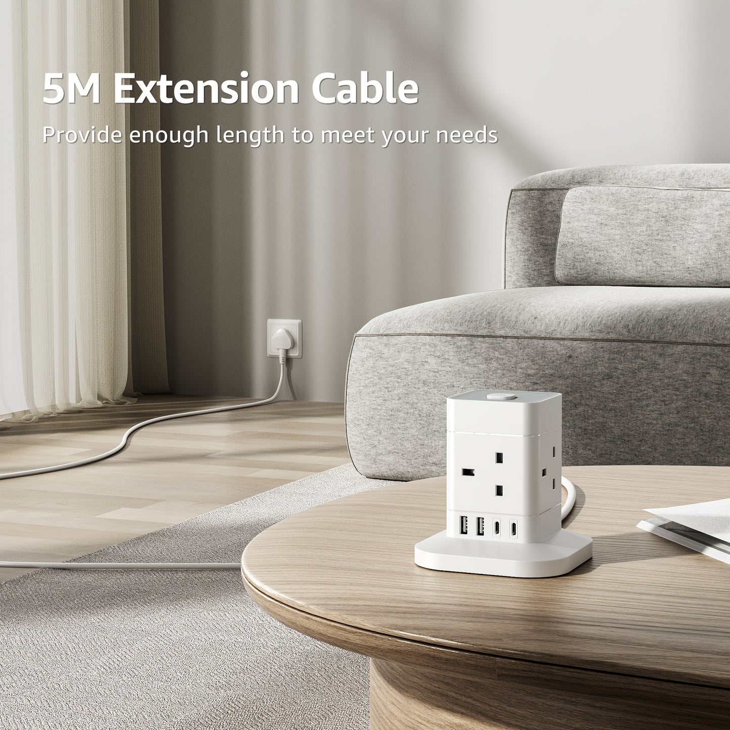 5M/3M/2M/1.5M Cube Extension Lead With USB Slots, 4AC+4USB 1.5M, 8AC+4USB 3M/5M, 12AC+4USB 2M/5M Hotimy Multi Plug Extension Socket With 2 USB C And 2 USB A, 13A 3250W Power Strip With Switch Extension Cords For Desk Home Off