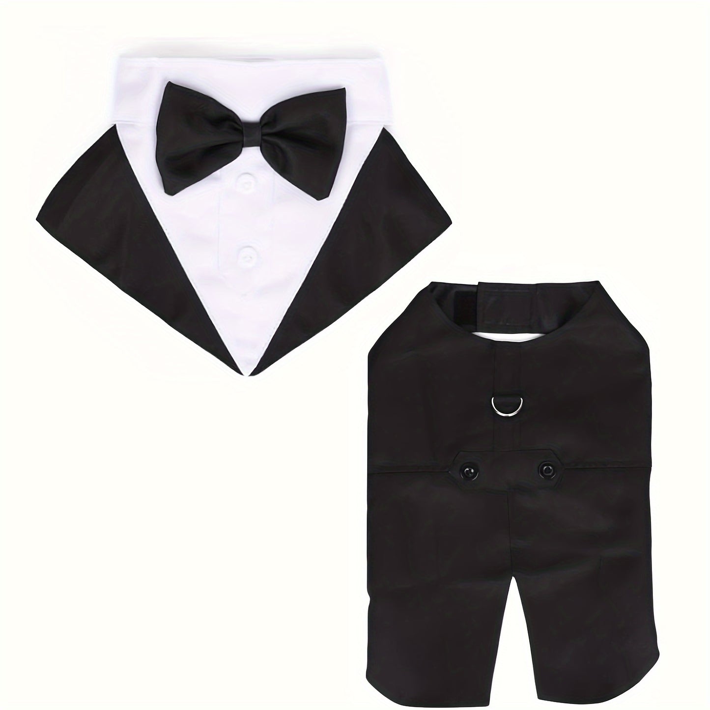 Elegant Black & White Dog Tuxedo with Bowtie - Formal Pet Suit for Large Breeds, Perfect for Weddings & Parties, Machine Washable Polyester - Sizes S to XXL