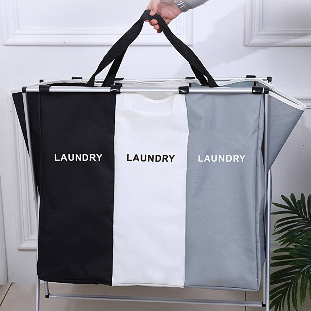 Large Capacity 3-Section Foldable Laundry Hamper Sorter Basket Bag with Aluminum Frame, Breathable and Easy to Clean, 135L, 24'' × 14'' X 23'', White+Grey+Black