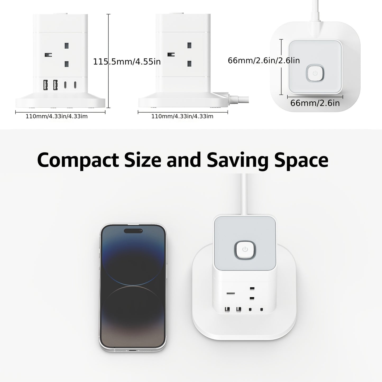 5M/3M/2M/1.5M Cube Extension Lead With USB Slots, 4AC+4USB 1.5M, 8AC+4USB 3M/5M, 12AC+4USB 2M/5M Hotimy Multi Plug Extension Socket With 2 USB C And 2 USB A, 13A 3250W Power Strip With Switch Extension Cords For Desk Home Off