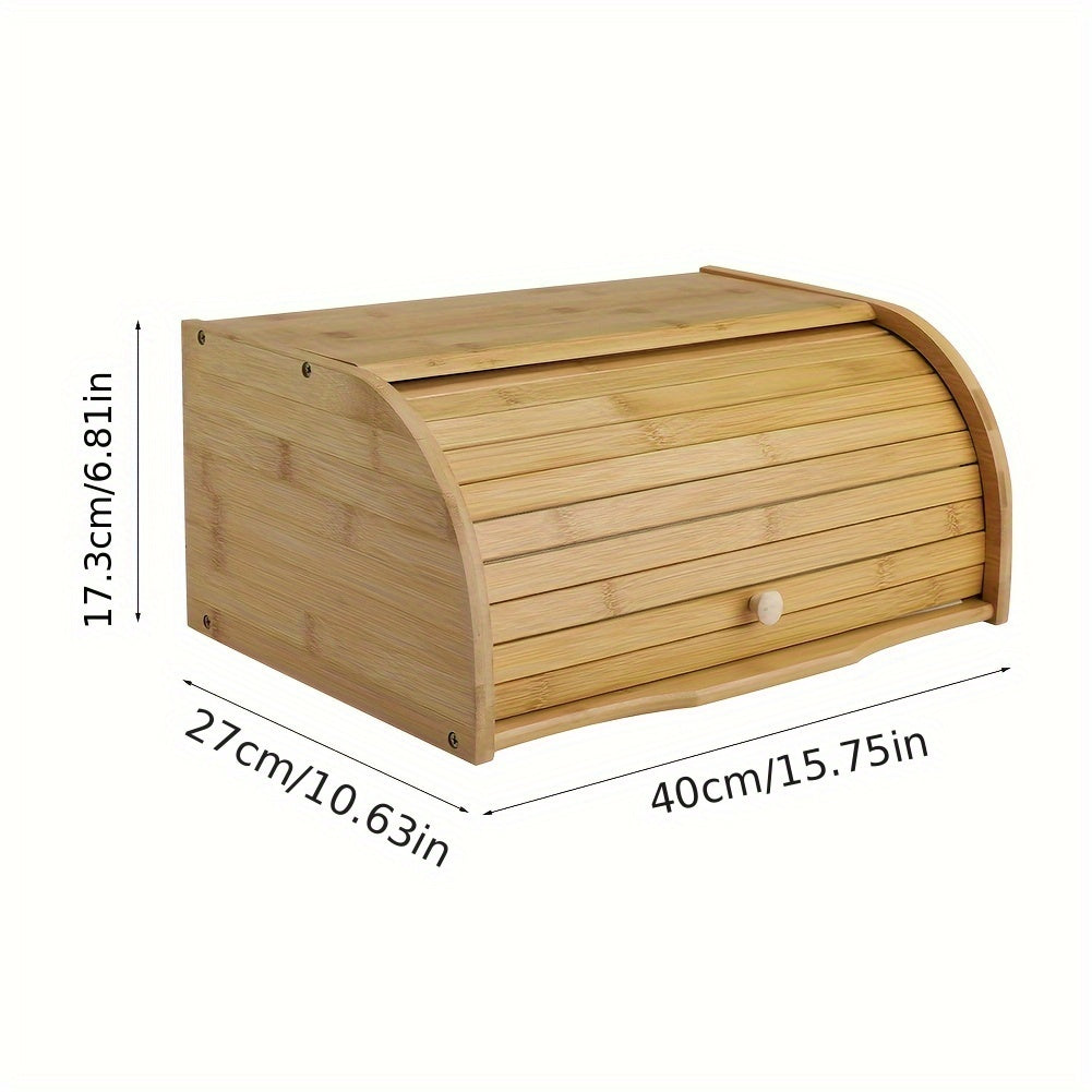 Bamboo Countertop Bread Bin - Roll Top Food Storage Container Box for Kitchen Breakfast Loaf