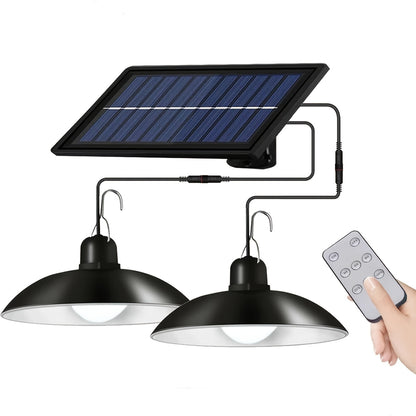 Solar Pendant Lights Double Head Solar Shed Lights 60LED IP65 Waterproof Outdoor Solar Lights Indoor With Remote Auto On/Off, For Garden Courtyard Barn Balcony Corridor Gazebo House Landscape