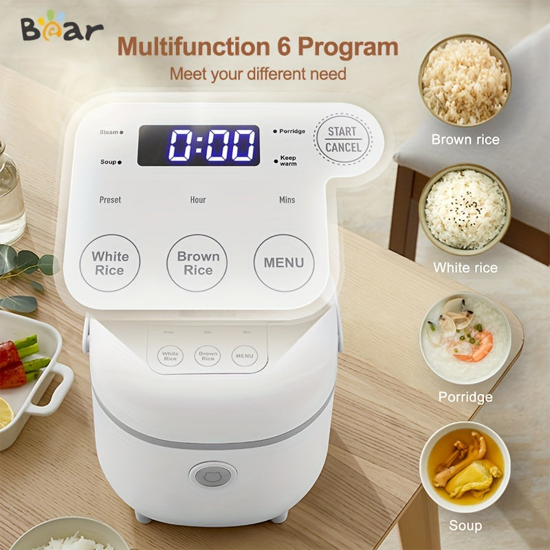 Bear 6 Multifunctional Rice Cooker - 3.5 Cups Capacity for 1-3 People, Cooks Perfect White/Brown Rice, Porridge, and Soup with Steamer Function - Compact and Easy to Use White Rice Cooker for Small Families