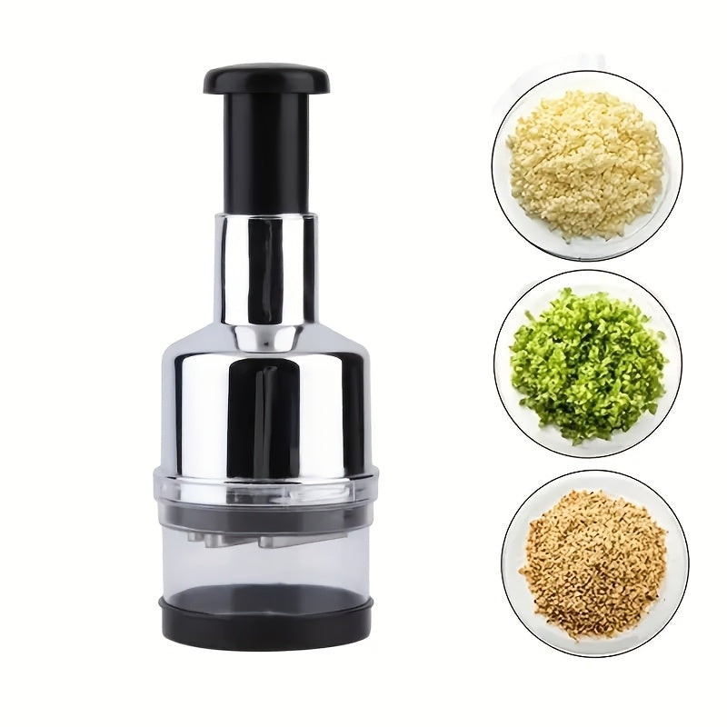 1pc Multifunctional Manual Garlic Press And Food Chopper - Handheld Vegetable And Onion Grinder, Kitchen Tool Set, Stainless Steel Material, No Electricity Needed, Food Contact Safe, Free Shipping