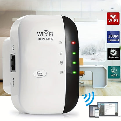 1pcs WiFi Booster 300Mbps WiFi Extender with Ethernet Port, 2.4GHz WiFi Extender Booster, Support Repeater/Router/AP Mode & WPS, 1-Tap Setup, Compatible with All Network Routers, UK Plug, White