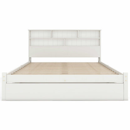 BTM UK New TV 4ft6 single Bed （90*190cm）Double (135 x 190 cm) Bed with Shelves, White Wooden Storage Bed, Underbed Drawer dusk bed