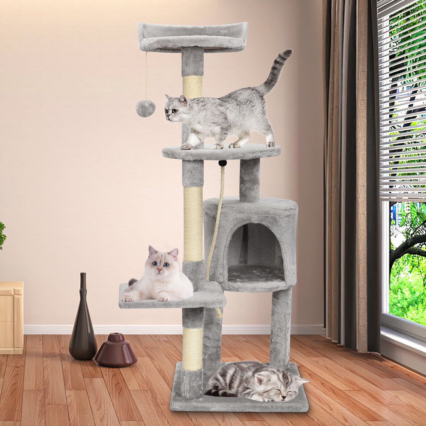 Large 4-story Cat Climbing Frame Cat Scratching Post Kitten Activity Center UK