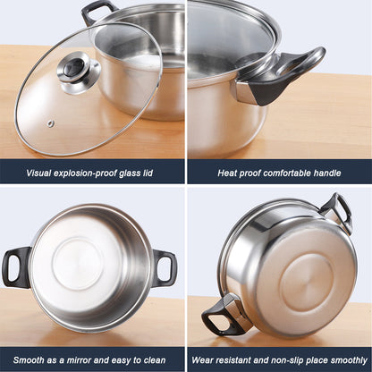 6 Pcs Stainless Steel Saucepan Essential Cookware Set With Glass Lids & Sturdy Handles Pot Prima Kitchen Cook Home Chef Cooking Sauce Pan Housewarming Gifts UK