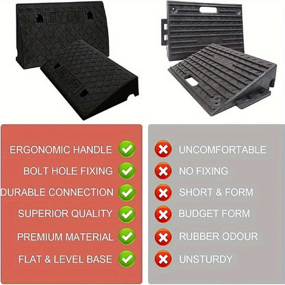 2pcs Vehicle Ramp Threshold - Portable Black Rubber Curb for Cars & Wheelchairs, Ideal for Garage Entrances