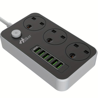 2M Durable Hulker Power Strips with 3 Way Outlets, 6 USB Ports, Smart USB Charger, and UK Socket