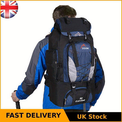 80L Extra Large Waterproof Hiking Backpack - Durable Nylon Travel Rucksack with Adjustable Straps, Multiple Compartments, and Fast Delivery from UK Stock, Travel Backpack