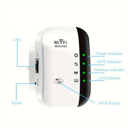 1pcs WiFi Booster 300Mbps WiFi Extender with Ethernet Port, 2.4GHz WiFi Extender Booster, Support Repeater/Router/AP Mode & WPS, 1-Tap Setup, Compatible with All Network Routers, UK Plug, White