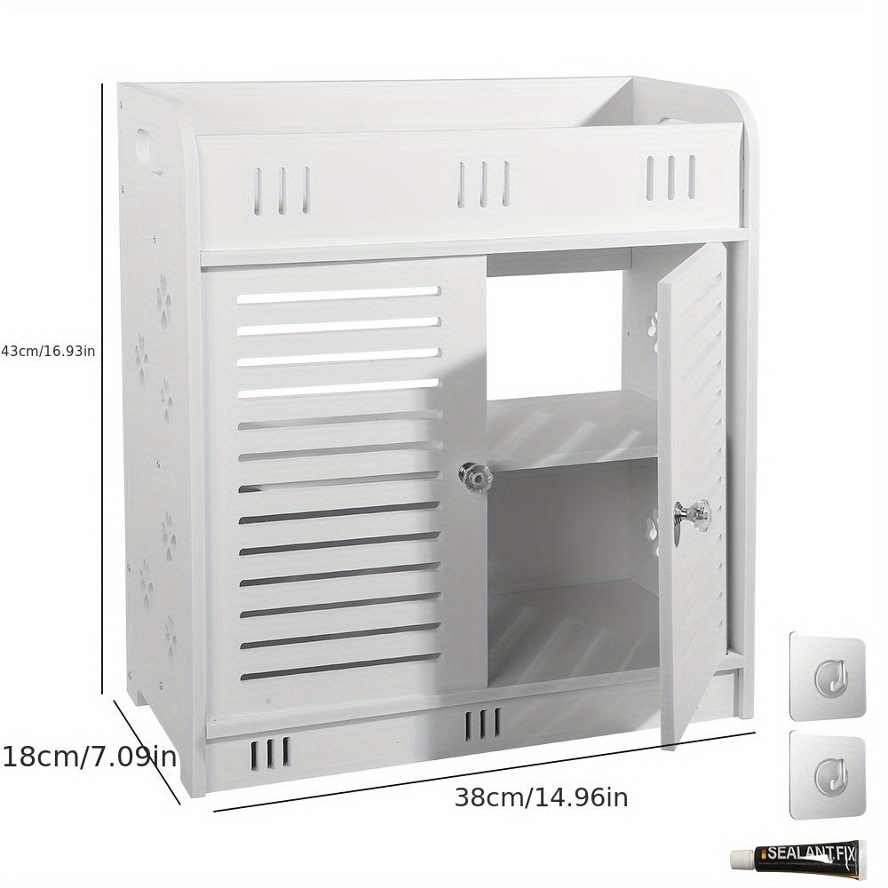 Versatile White Freestanding Bathroom Storage Cabinet - Waterproof & Mold-Proof, Large Capacity for Cosmetics & Toiletries, Slim Design with Ventilated Shelves, Ideal for Home & Office, 43x38x18cm, Bathroom Organizers And Sto