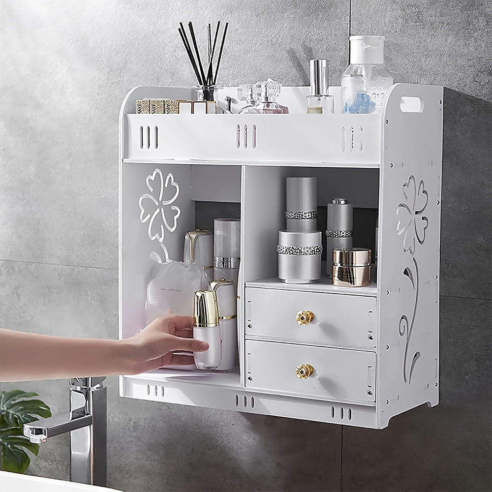 Versatile White Freestanding Bathroom Storage Cabinet - Waterproof & Mold-Proof, Large Capacity for Cosmetics & Toiletries, Slim Design with Ventilated Shelves, Ideal for Home & Office, 43x38x18cm, Bathroom Organizers And Sto