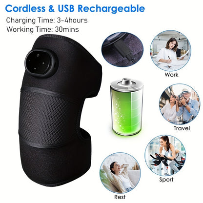 1pc Rechargeable Heated Cordless Knee Massager - Soothing Vibration, Adjustable Heat, And Ergonomic Design For Ultimate Knee Joint Warmth And Care - Christmas Gift For Husband, Wife, Father, And Mother