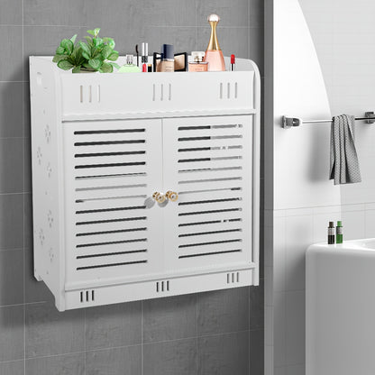 Versatile White Freestanding Bathroom Storage Cabinet - Waterproof & Mold-Proof, Large Capacity for Cosmetics & Toiletries, Slim Design with Ventilated Shelves, Ideal for Home & Office, 43x38x18cm, Bathroom Organizers And Sto