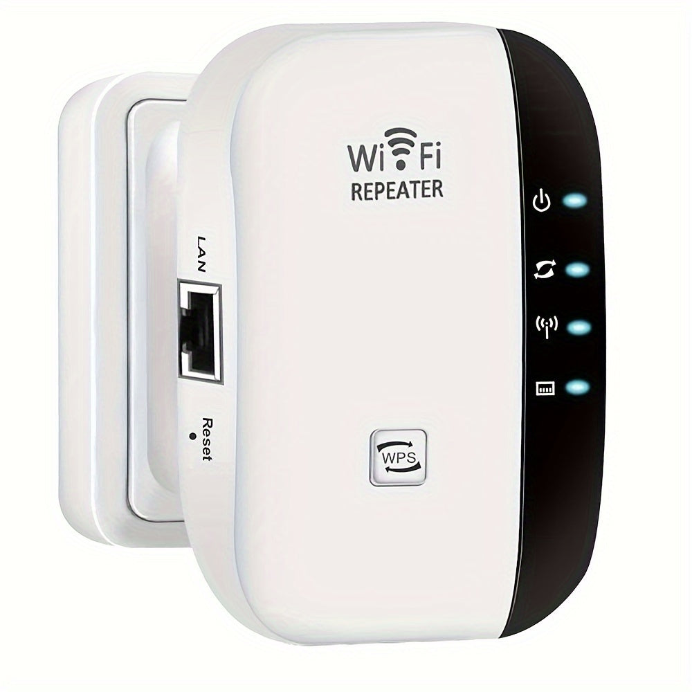 300Mbps WiFi Booster, WiFi Repeater Extender with Ethernet Port, 2.4GHz WiFi Extender, Support Repeater/Router/AP Mode & WPS, 1-Tap Setup, Compatible with All Network Routers, UK Plug