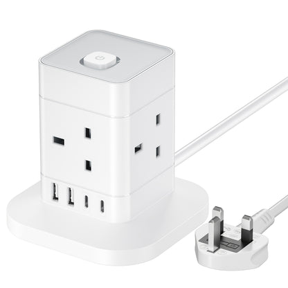 5M/3M/2M/1.5M Cube Extension Lead With USB Slots, 4AC+4USB 1.5M, 8AC+4USB 3M/5M, 12AC+4USB 2M/5M Hotimy Multi Plug Extension Socket With 2 USB C And 2 USB A, 13A 3250W Power Strip With Switch Extension Cords For Desk Home Off