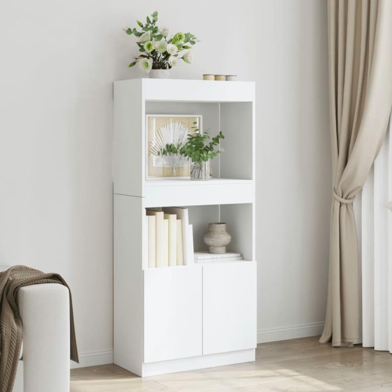 Elegant White Highboard Cabinet - 60.96x33.02x139.7 cm, Engineered Wood with Moisture-Resistant Shelving, Versatile Bookcase with Doors for Stylish Storage Solutions, Classic Design for Modern Living Spaces, Shelf Decor