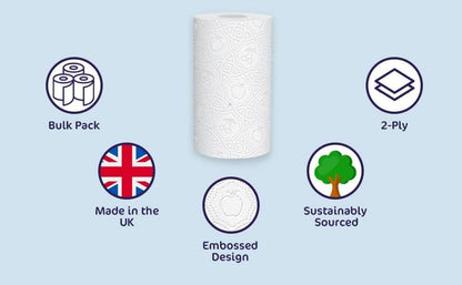 Kitchen Towels. Splash 2-ply Quilted Paper Rolls. Made in UK. Responsibly Sourced. Strong. 10m per Roll