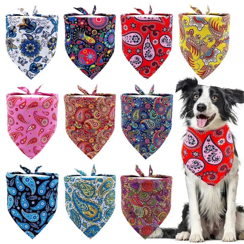 JpGdn 10pcs Pack Large Dog Bandanas Paisley Pattern Triangle Scarf for Medium Dogs Cats Rabbits Soft Bibs Washable Pet