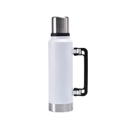 Stainless Steel Thermos Flasks Water Bottle with Drinking Mug Plastic Handle 1400 ml - Random Colour