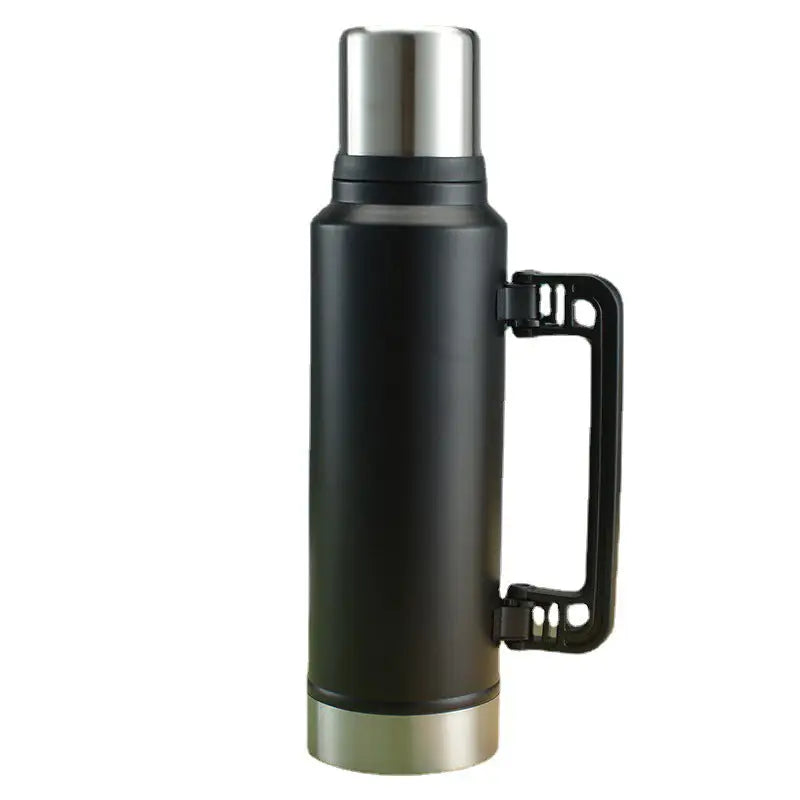 Stainless Steel Thermos Flasks Water Bottle with Drinking Mug Plastic Handle 1400 ml - Random Colour